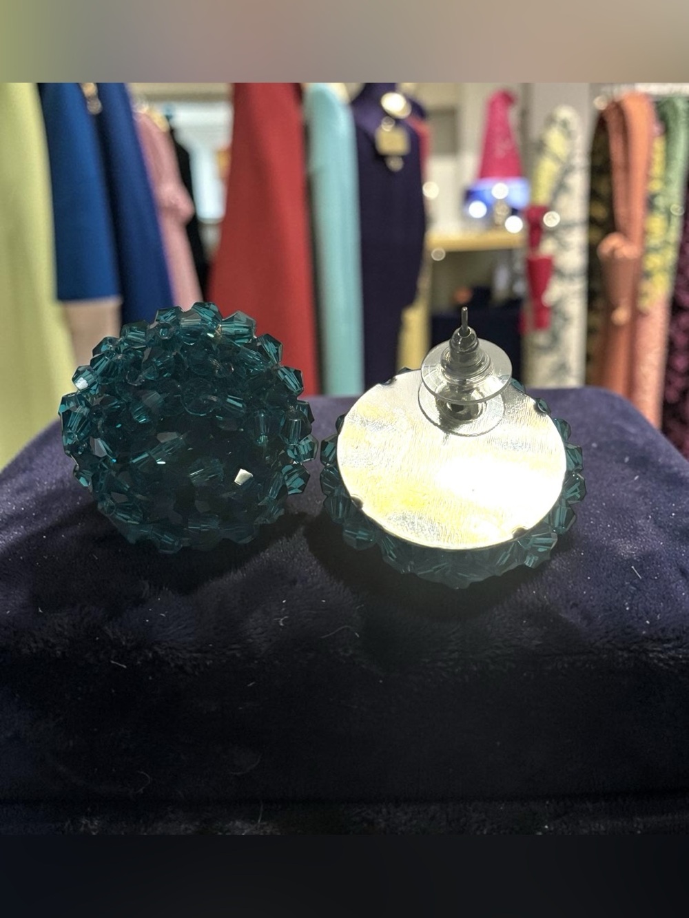 Sassy Jones Teal Crystal Cluster Stud Earrings - Picture 2 of 2